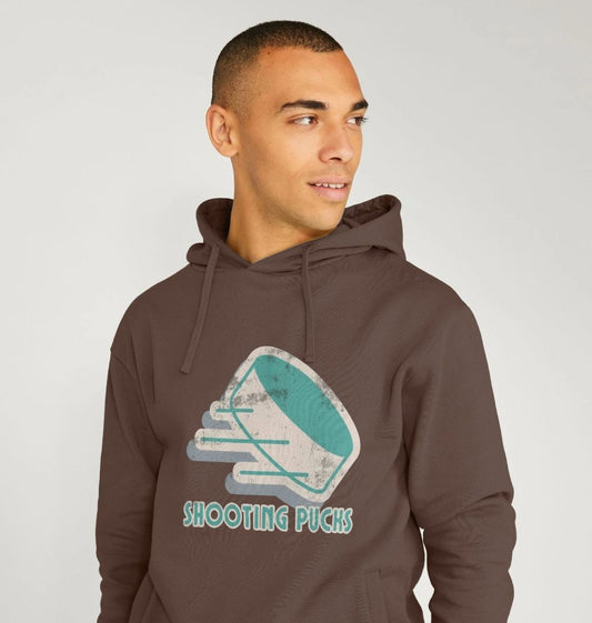 Shooting Pucks design on Chocolate brown Hoodie, by BritBoy Designs