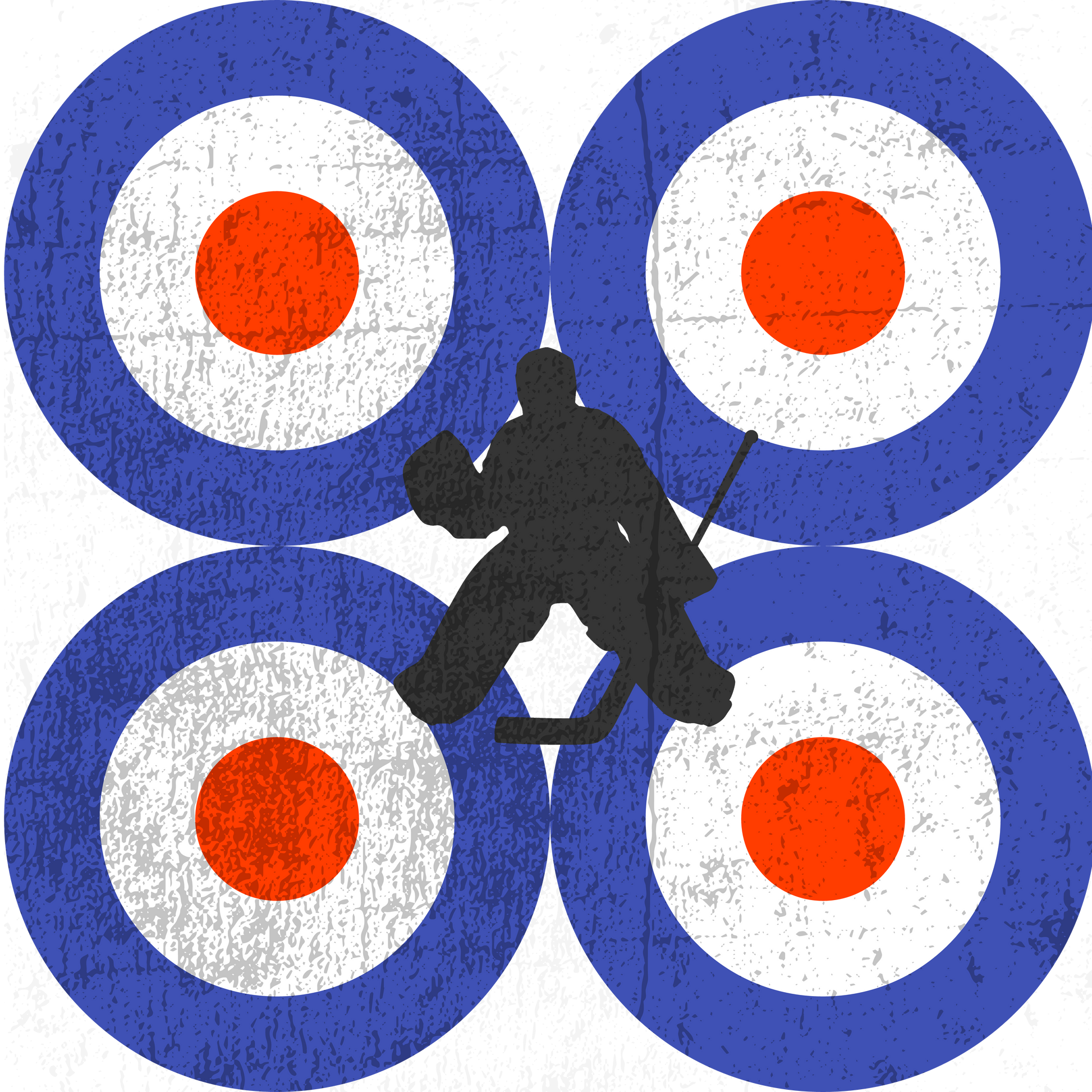 Four Mod targets with ice hockey goal keeper