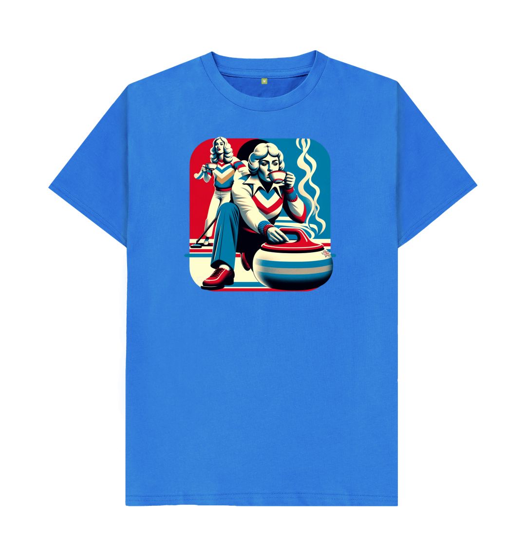 Bright Blue Relaxed Retro Curling T-shirt.