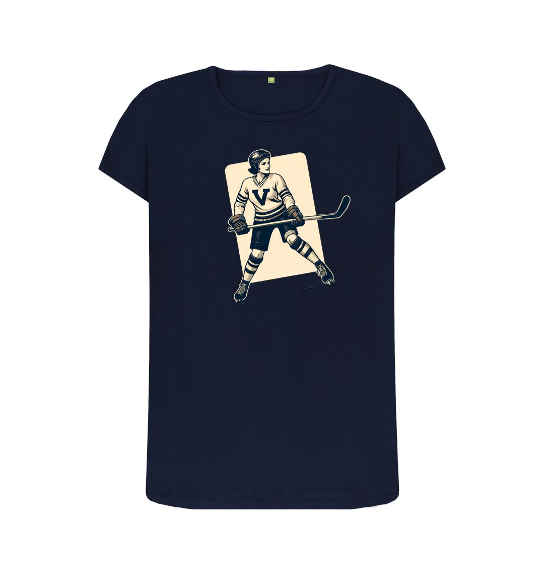 Navy Blue Women's Crew Neck - Vintage Hockey Player