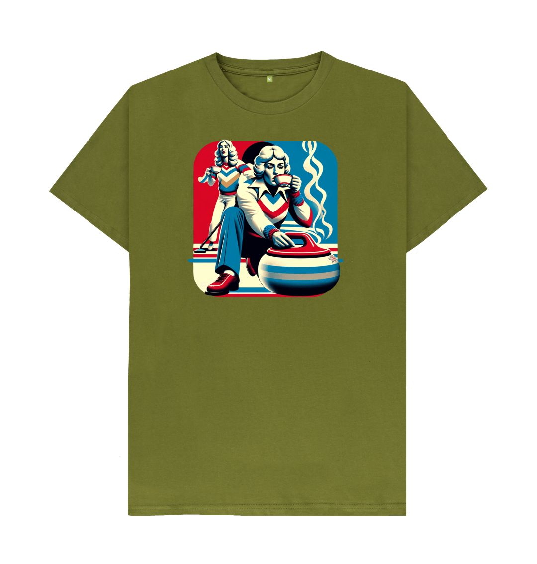 Moss Green Relaxed Retro Curling T-shirt.