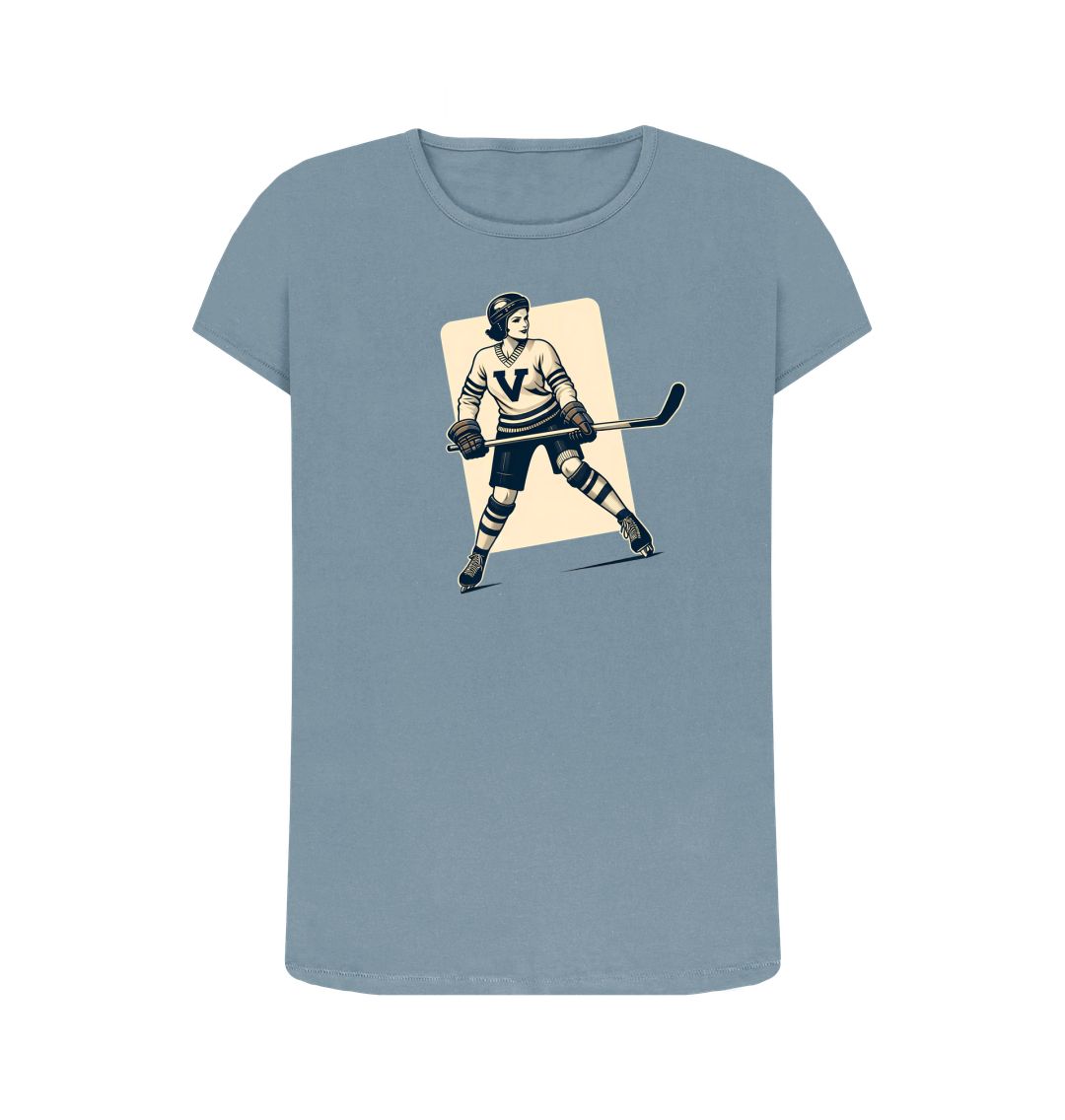 Stone Blue Women's Crew Neck - Vintage Hockey Player