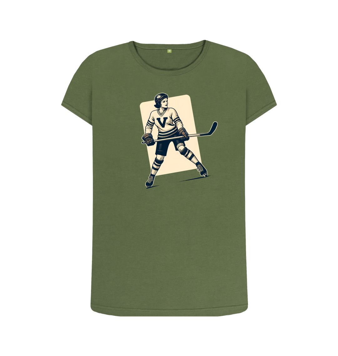 Khaki Women's Crew Neck - Vintage Hockey Player