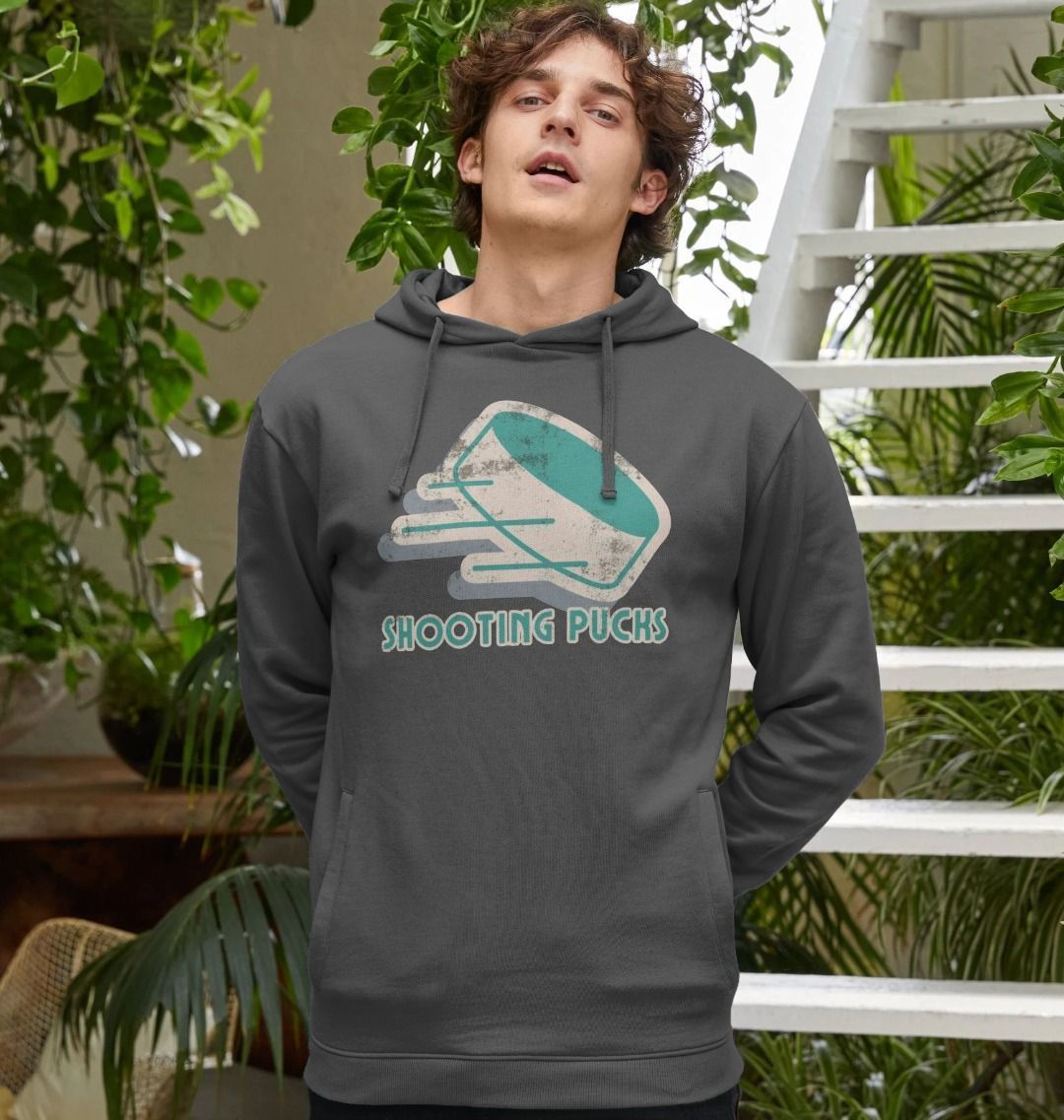 Shooting Pucks design in Slate Grey Hoodie, by BritBoy Designs